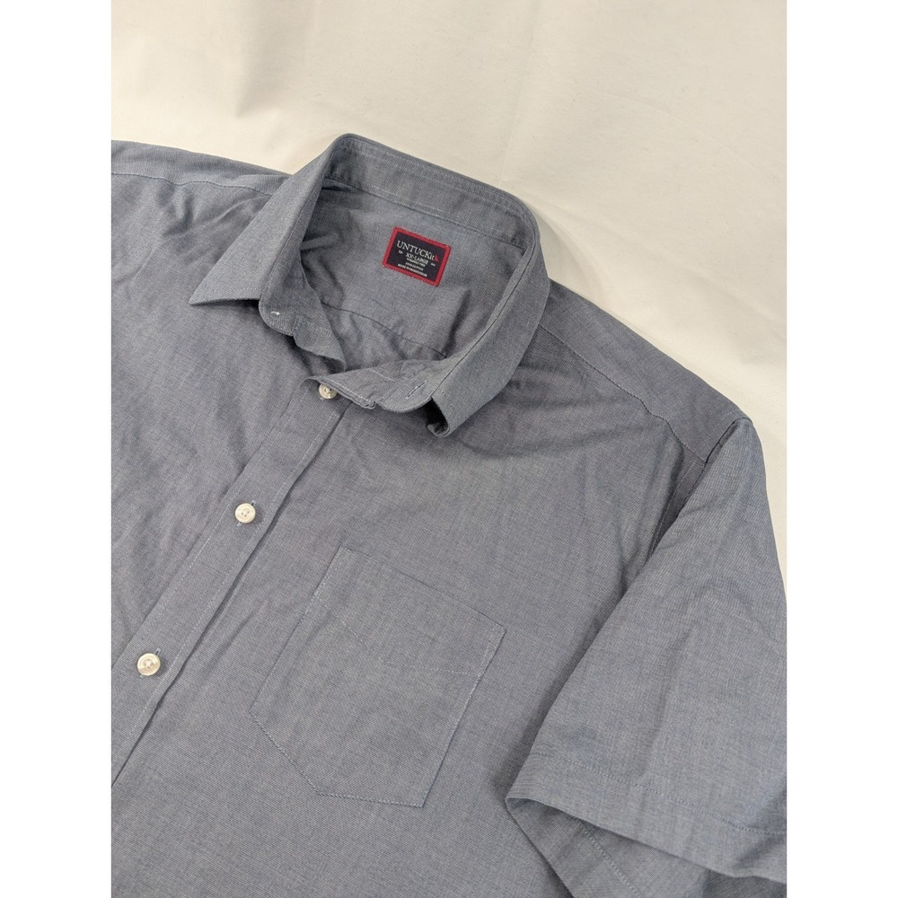 UNTUCKit Shirt Mens 2XL Blue Wrinkle Free Short Sleeve Button Front Casual Top